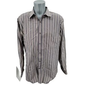 Bugatchi Striped Black Gray Tan White Button Long Sleeve Shirt Men's Size XL